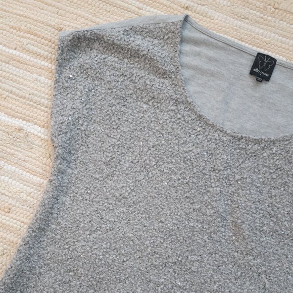 Anthropologie Ella Moss Silver Grey Sequin Knit Top Size S EUC - Picture 2 of 13